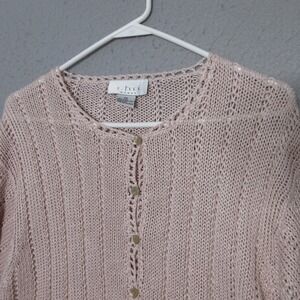 Vintage J. Jill Cardigan 2X Pink Linen Crochet Semi Sheer Coastal Cottage VTG